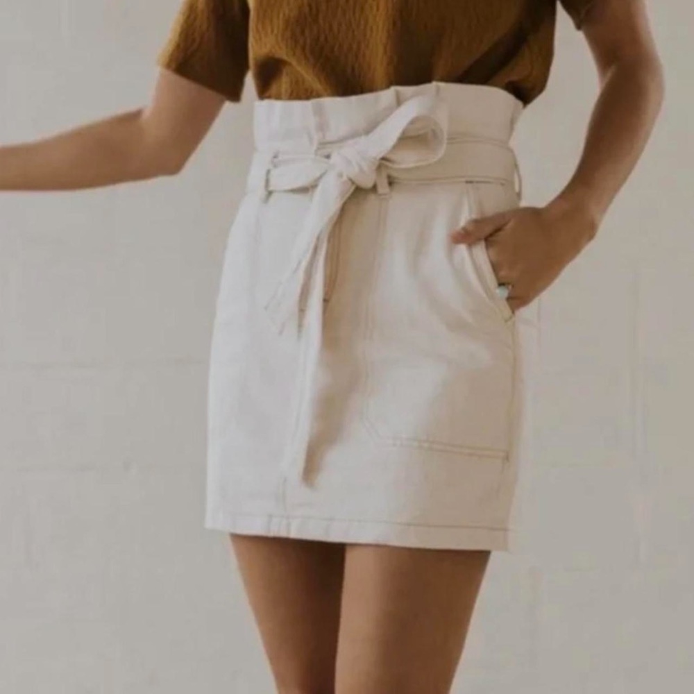 Free People Cream Paperbag Waist Mini Skirt with Belt